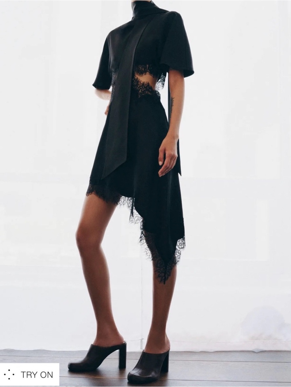 Zara Black Asymmetrical Lace-Trim Skirt